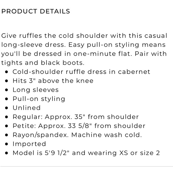 White House Black Market Long Sleeve Ruffle Cold Shoulder Dress - Picture 4 of 10